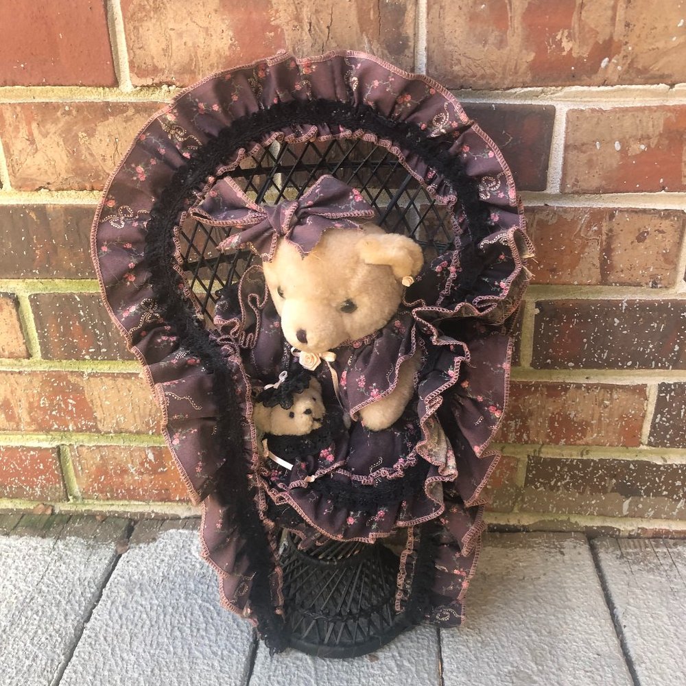 Stuffed Mama and Baby Bear in Wicker Chair